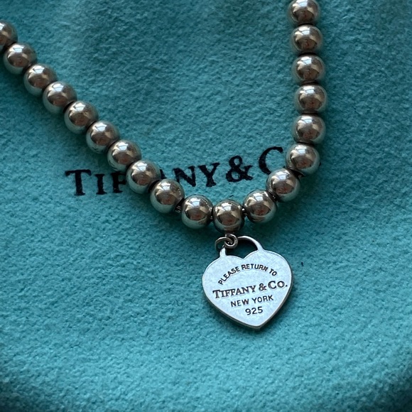 *SOLD* Tiffany & Co. Blue Heart Sterling Silver Beaded Bracelet - Picture 2 of 7